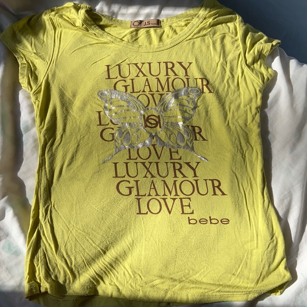 Yellow green butterfly Bebe top
